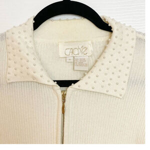 Vintage Cache Ivory Metallic Full Sleeve Embellished Collar Bolero Cardigan